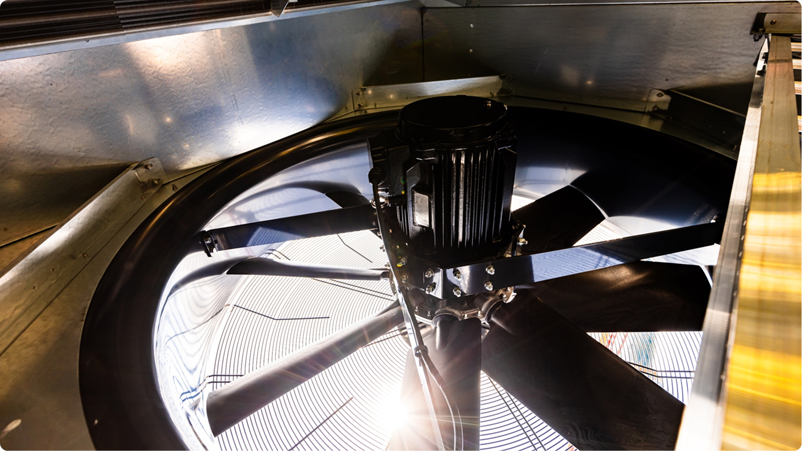 Close-up of axial fans in a cooling unit