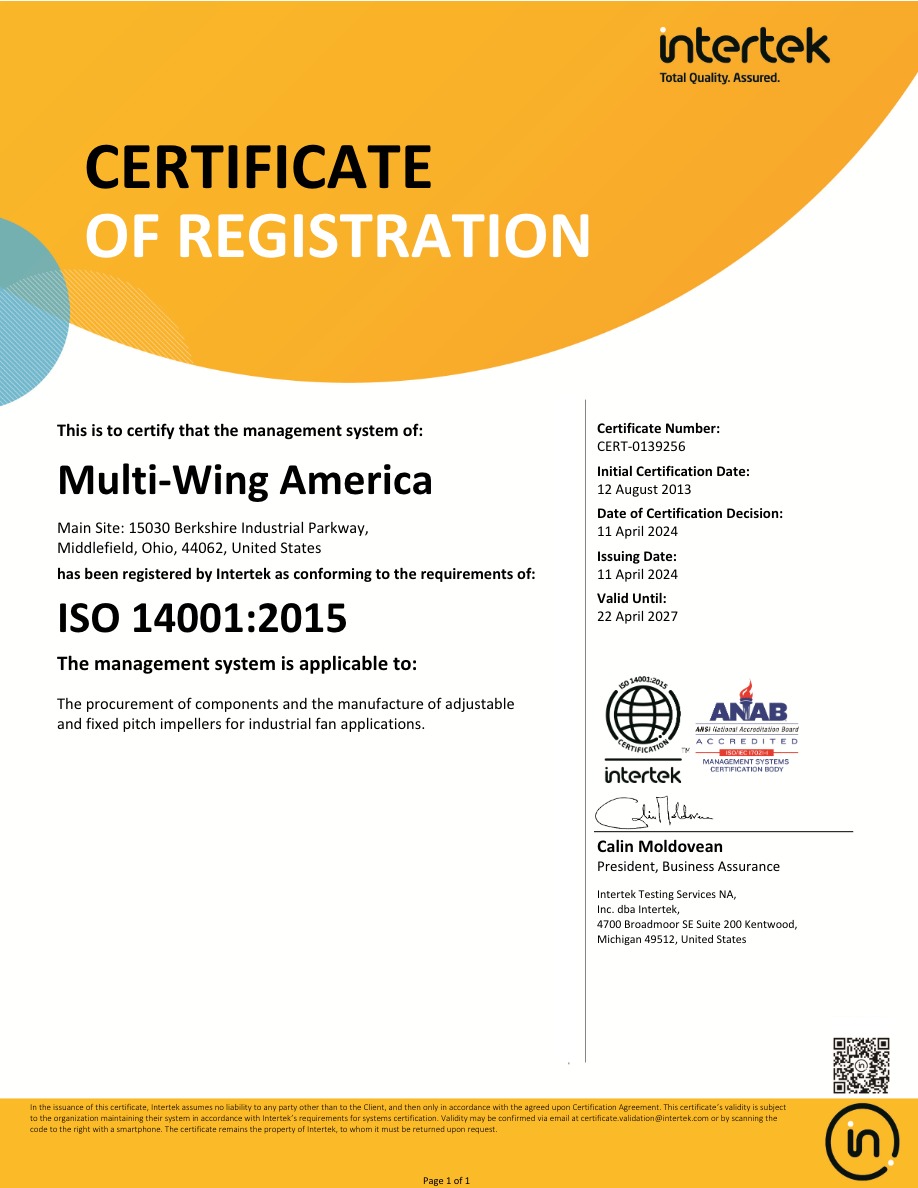 Certificate of registration, Multi-Wing America
