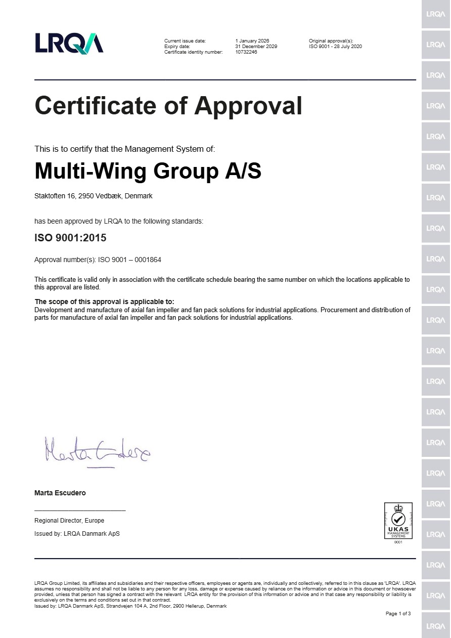 ISO 9001:2015 Quality Management Certificate for Multi-Wing Group (all sites and entities)